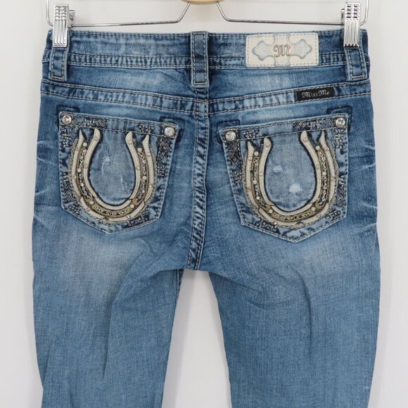 Miss Me Chloe Boot Women 26 Distressed Blue Denim Jeans Bootcut Cotton Blend - Picture 8 of 16